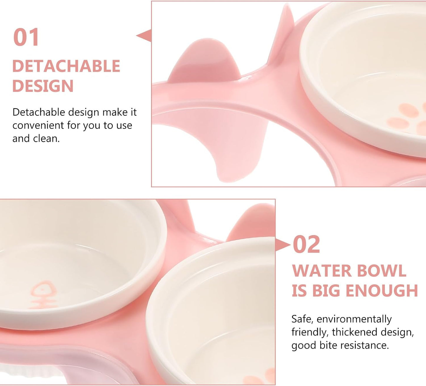Milisten Ceramic Cat Feeding Bowl Set Raised Double Bowls Pink Thickened Non-Slip Elevated Pet Food and Water Dish for Indoor Cats