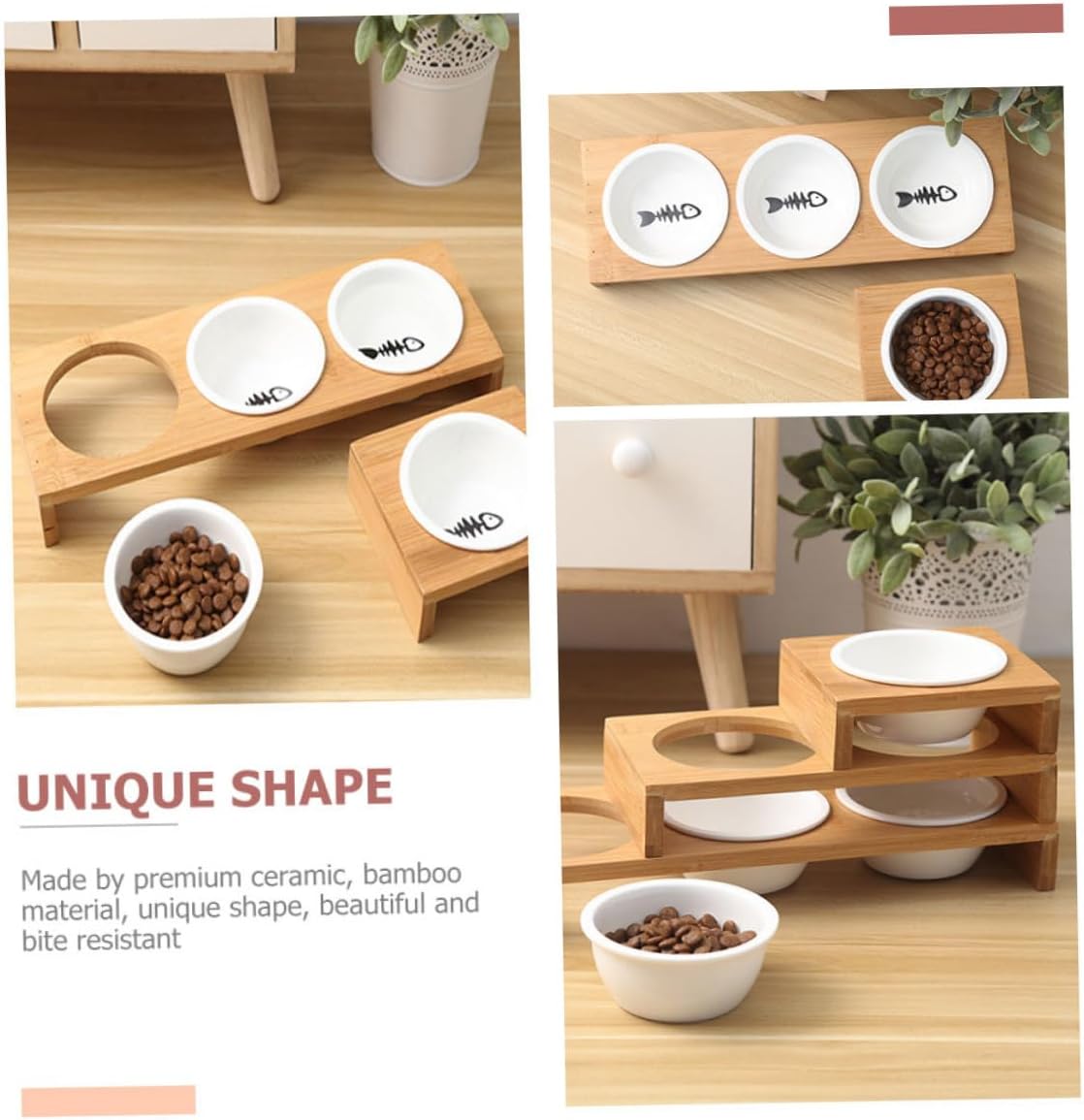 Milisten Ceramic Cat Bowl with Stand Raised Kitten Food and Water Bowls Multi-Function Non-Slip Pet Feeder for Cats and Puppies