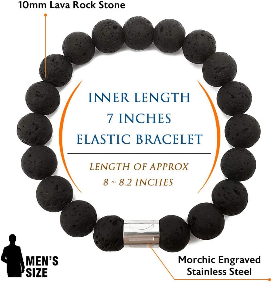 Morchic 10mm Natural Stone Mens Stretch Bracelet, Genuine Energy Semi Precious Gemstone Beads Classic Birthday Gift 8 Inch