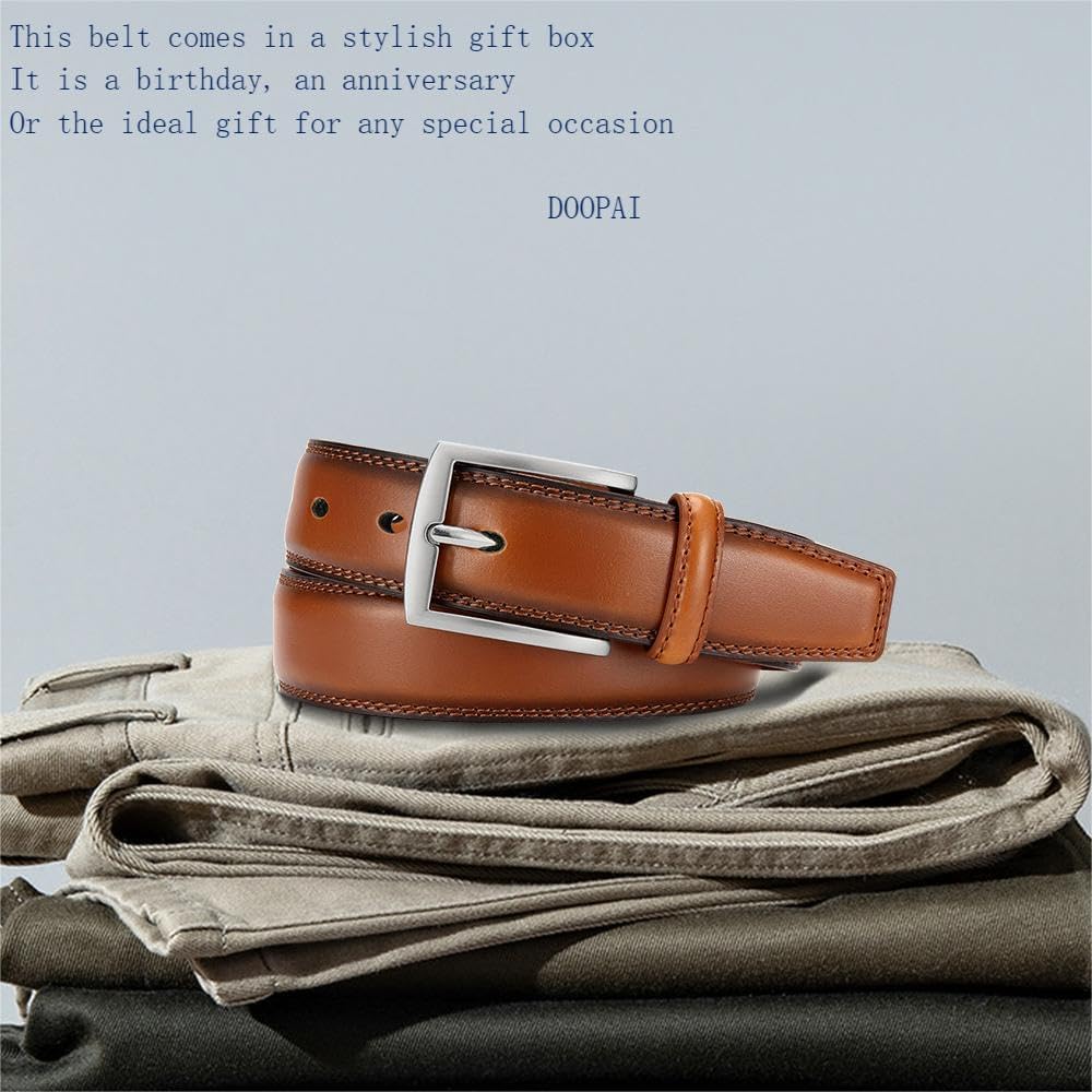DOOPAI Mens Dress Belt - Genuine Leather Dress Belts For Men,Casual Suit Jeans Belt-Single Prong Buckle black belt