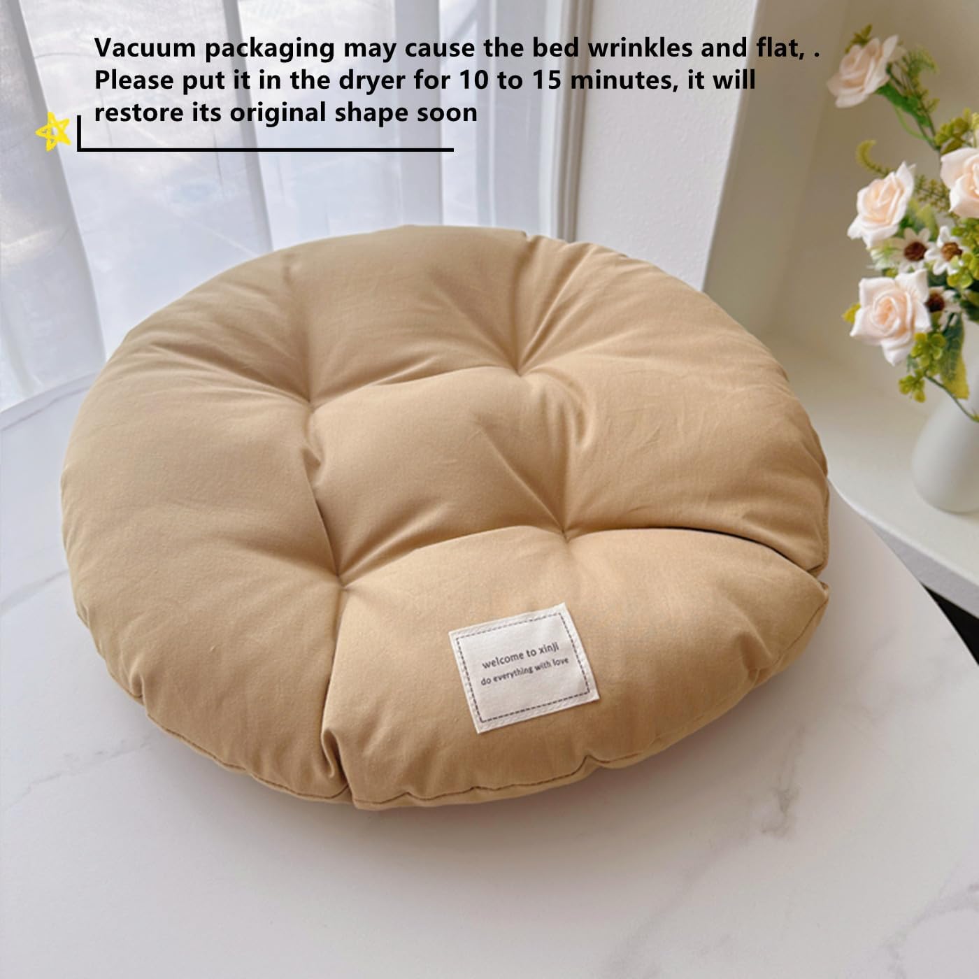SHENGOCASE 2-Pack 16" Round Soft Cat Kneading Pillow Cushion Bed for Cat Dog House Perch, Cushion Pad Padding (Khaki)