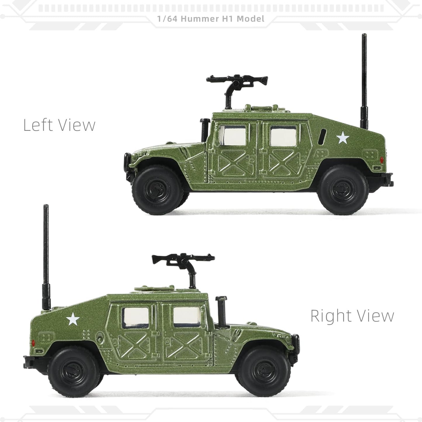 1/64 Hummer H1 Car Model Military Truck Off Road Vehicle Die-cast Metal Model Kit Military Armored Car Multifunctional Truck Armored for Adults Collection or Gift