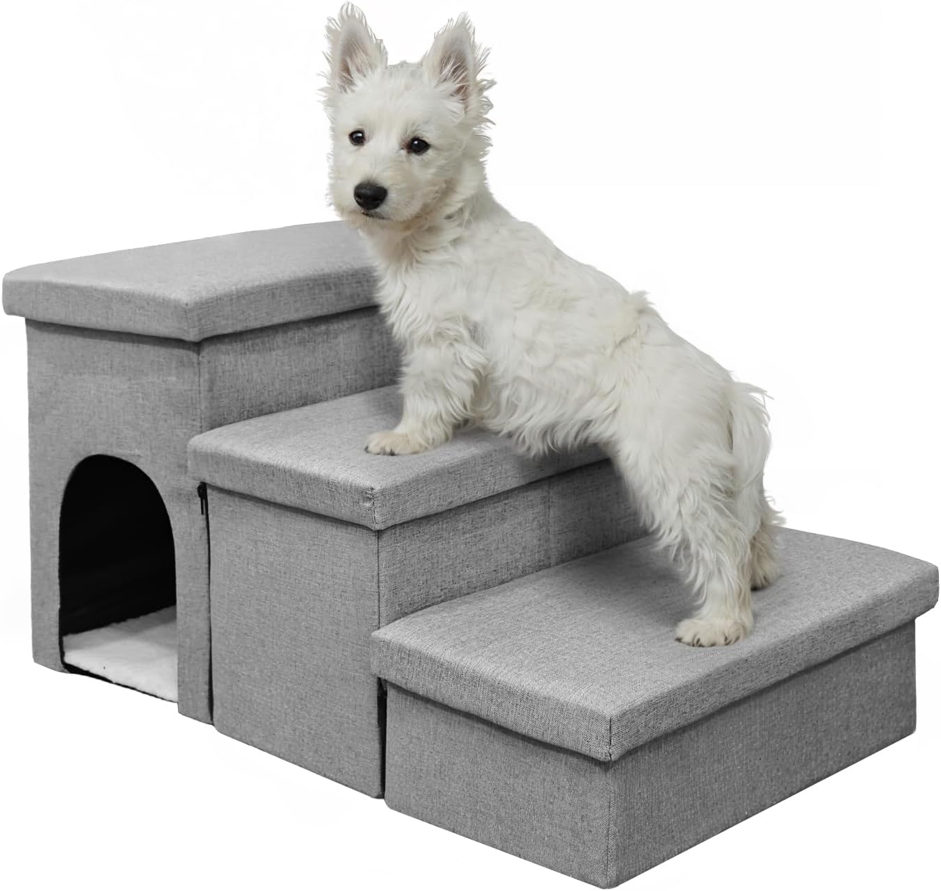 Dog Stairs for High Bed 18" H,Foldable Pet Stairs for Small Medium or Large Dogs Puppy with Storage for Bed or Couch, 3-Step Cat Dog Steps Ramp for High Bed