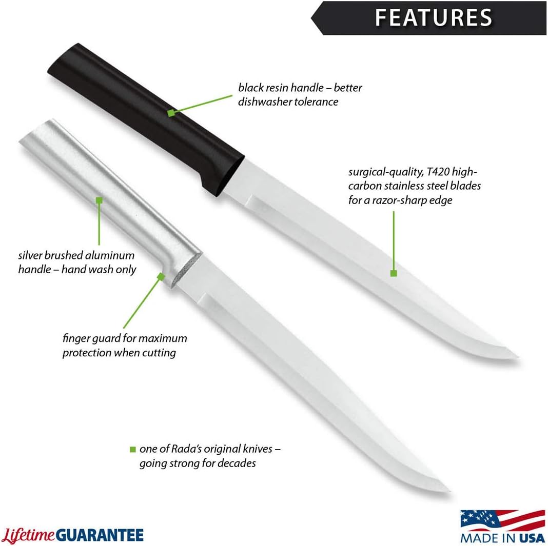 Rada Cutlery Slicer Knife (R107), 7" Stainless Steel Blade, Silver Handle, Pack of 2