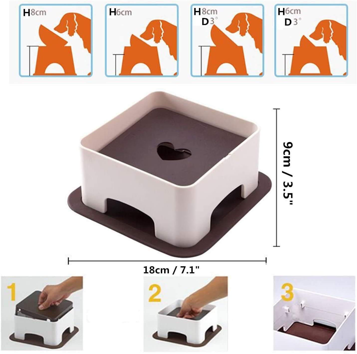 Bulldog Bowl Ceramic Dog Food Bowl - Cat Dish Wide Mouth Dog Bowl Pet Sterile Tilted Pet Feeder with Anti-Skid Rubber Mat (White M/1.5 Cup)
