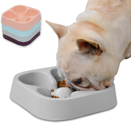 Healthy Slow Feeding Dog Bowl for French Bulldog -Slow Feeder Dog Bowl No Chocking Dog Cat Food Water Bowl with Four-Leaf Clover Pattern (Grey)