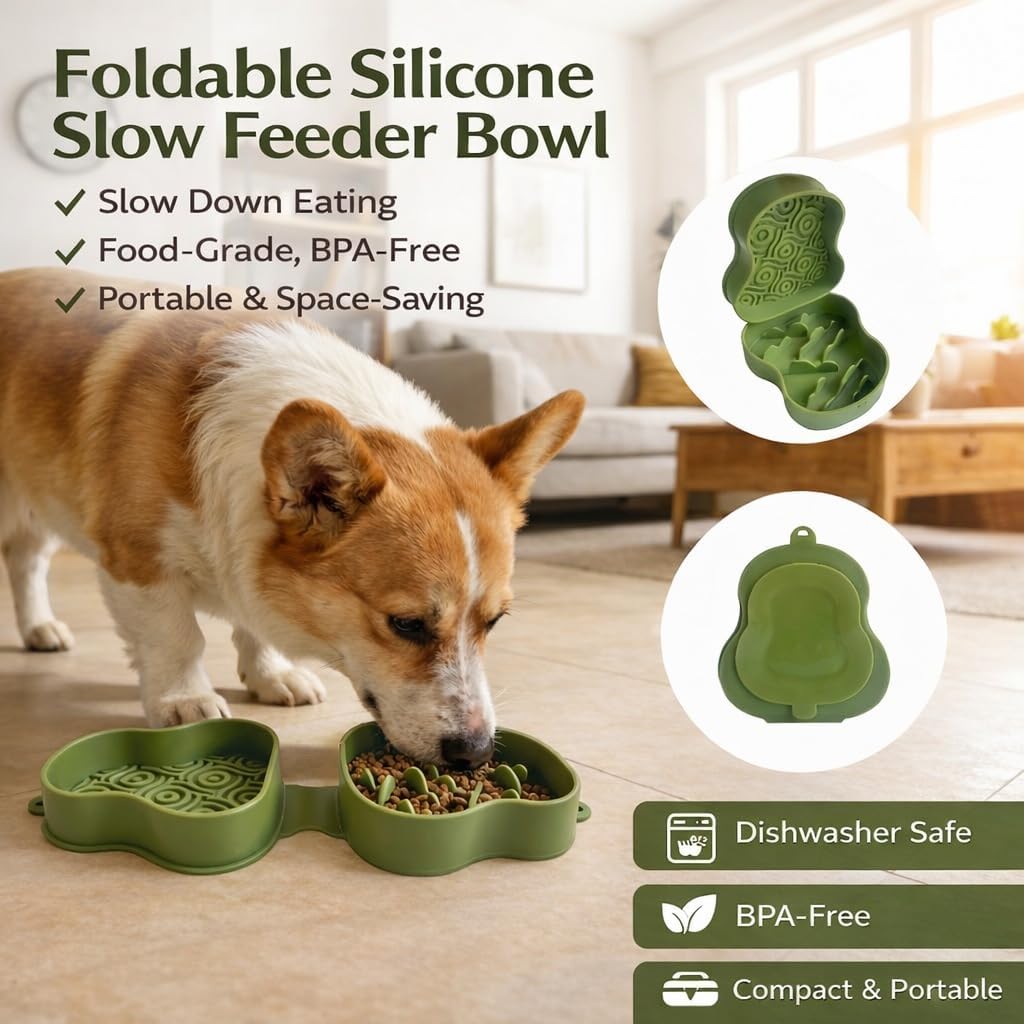 Dual-Zone Slow Feeder Lick Mat for Dogs & Cats – Silicone Slow Feeder Puzzle Feeding Bowl & Lick Mat – Dry Kibble & Wet Food Enrichment – Slow Eating to Prevent Choking, Anxiety & Boredom