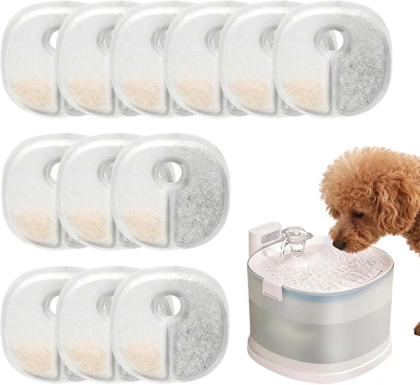 Triple Filtration Replacement - Purified Cat Fountain, Water Filter with Activated Carbon, Pet Dispenser with 12 Pack, Dog Accessories Ceramic Compatible, Health Promotion for Indoor Daily