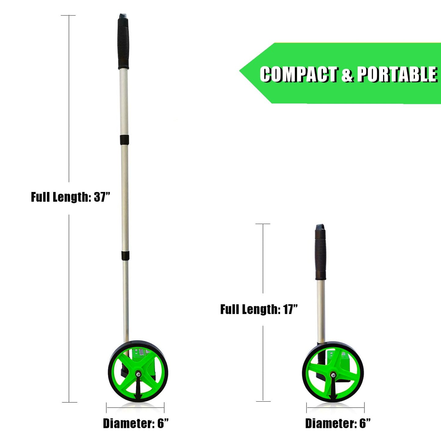 Zozen Measuring Wheel, Green 6Inch Measure Wheel, Distance Measuring in Feet and Inches, Rolling Measurement [Up to 10,000Ft], Telescopic/Mechanical/One Key to Reset, Include Carrying Bag.