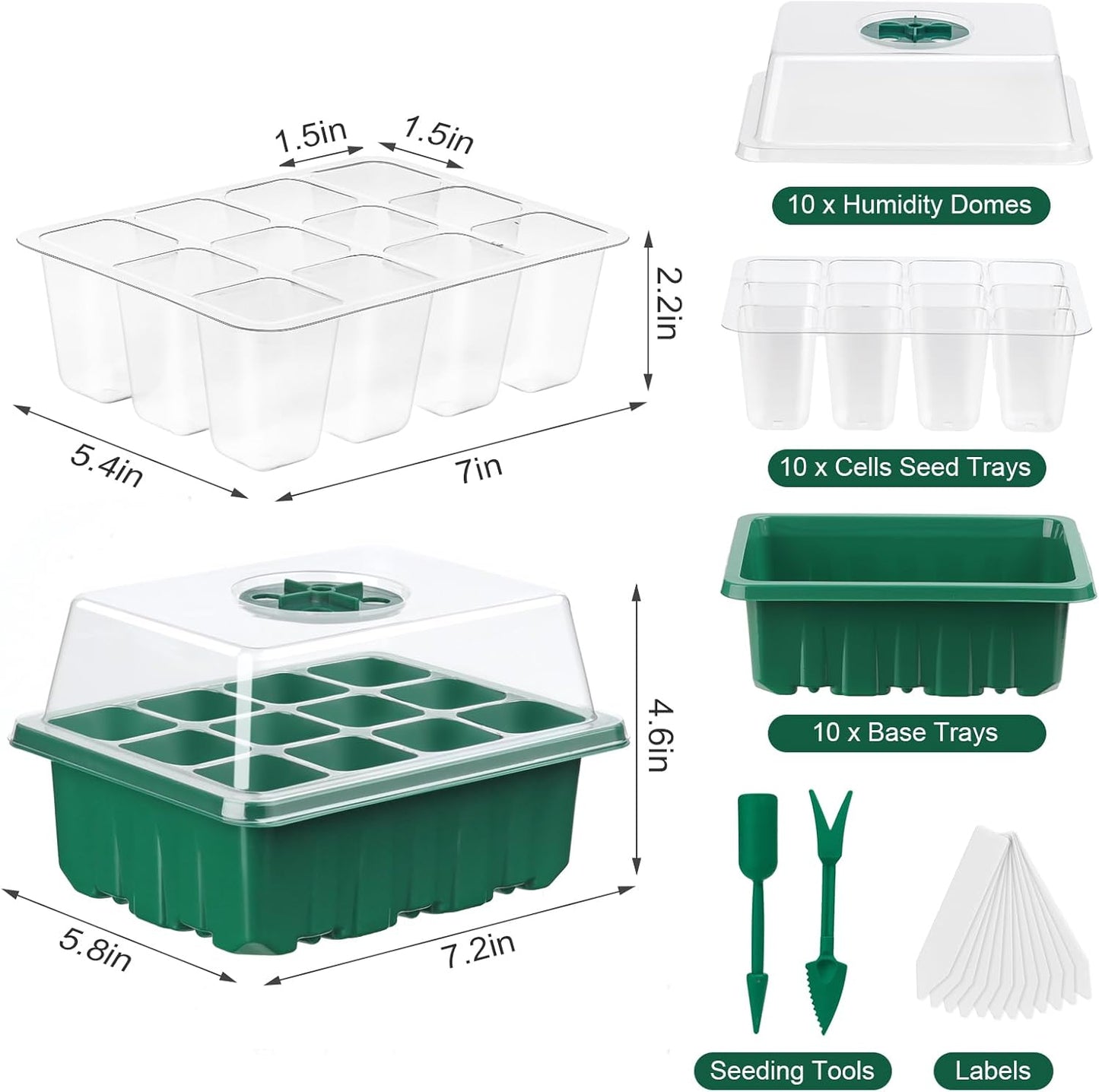 10 Pack Seed Starter Tray Seed Starter Kit (120 Cells Total Tray) with Adjustable Humidity Dome, Plant Germination Trays, Seed Starting Trays Mini Greenhouse Germination Kit for Seeds Growing Starting