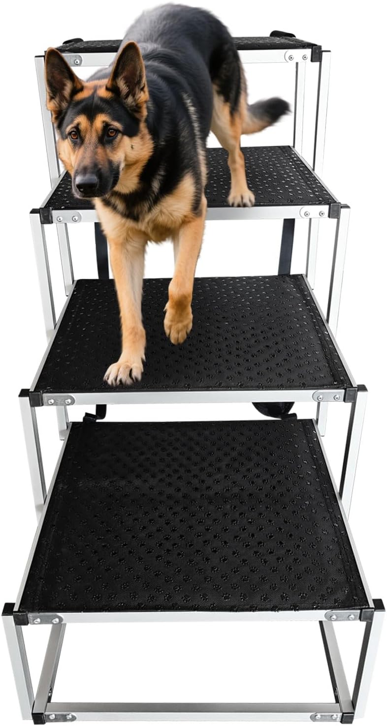 Extra Wide Dog Steps for Car: Folding Large Dogs Ramp & Ladder for SUV & Truck - Foldable & Portable High Bed Stairs for Small & Medium Pet