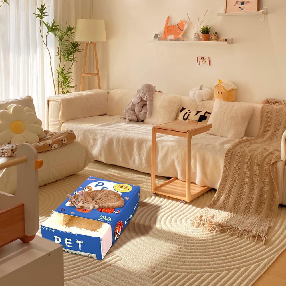 Cute Pet Nest Bed, Suitable for Cats and Small Dogs, Funny Covered Cat Couch, Unique Cat Cave House, Desk Cat Hideaway Enclosed Bed, Accessories for Indoor Kitten Cat Houses. (Blue, M)
