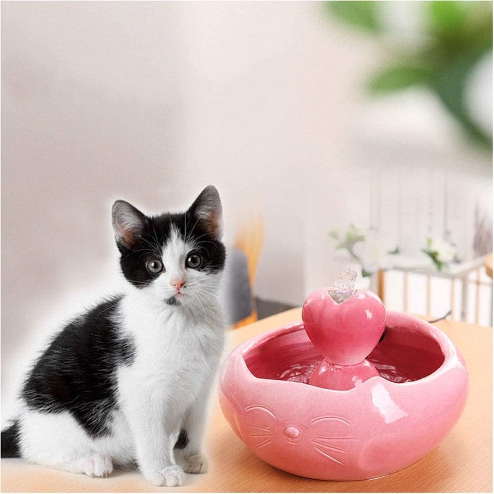 Fountain Ceramic Cat Drinking Water Fountain, 2.0 Liters Pet Water Fountains for Cats and Dogs, Automatic Pet Water Dispenser with Quiet Pump Filters Pet Water Dispenser (Color : Pink)