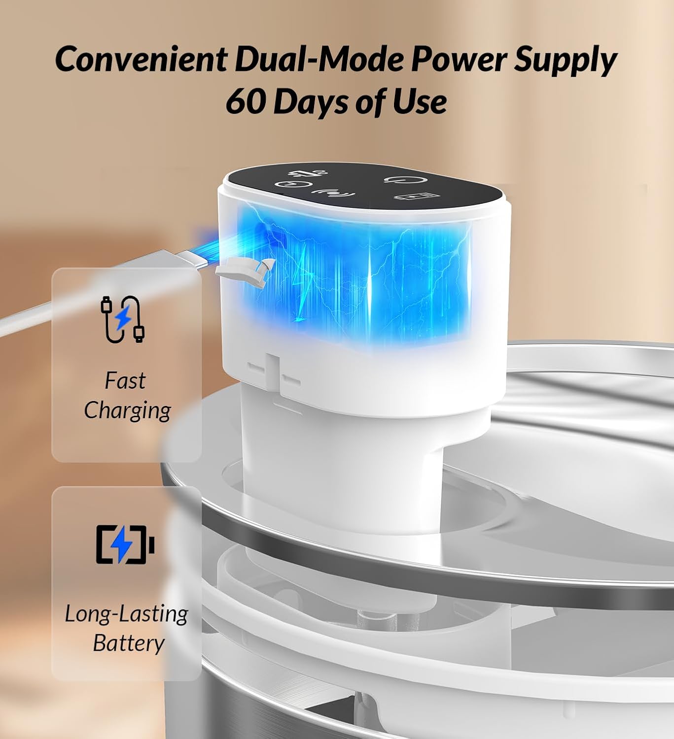 Cat Water Fountain Stainless Steel,135fl-oz/4L Wireless Cat Fountain Battery Operated Pet Fountain for Dogs Cats Indoor