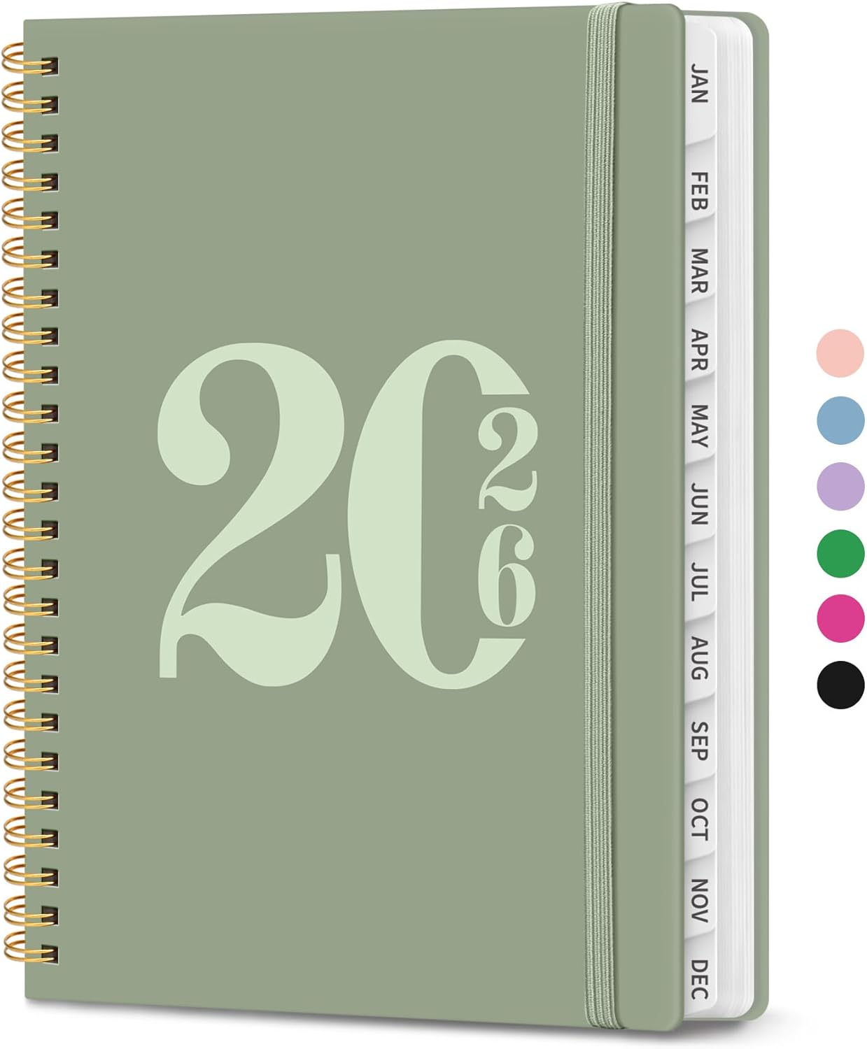 2026 Planner, Weekly and Monthly Calender Planner, Jan 2026 to Dec 2026, Hardcover 2026 Calendar Book with Tabs & Inner Pocket, Office Home School Supplies for Women & Men - A5 (6.3" x 8.5"), Green