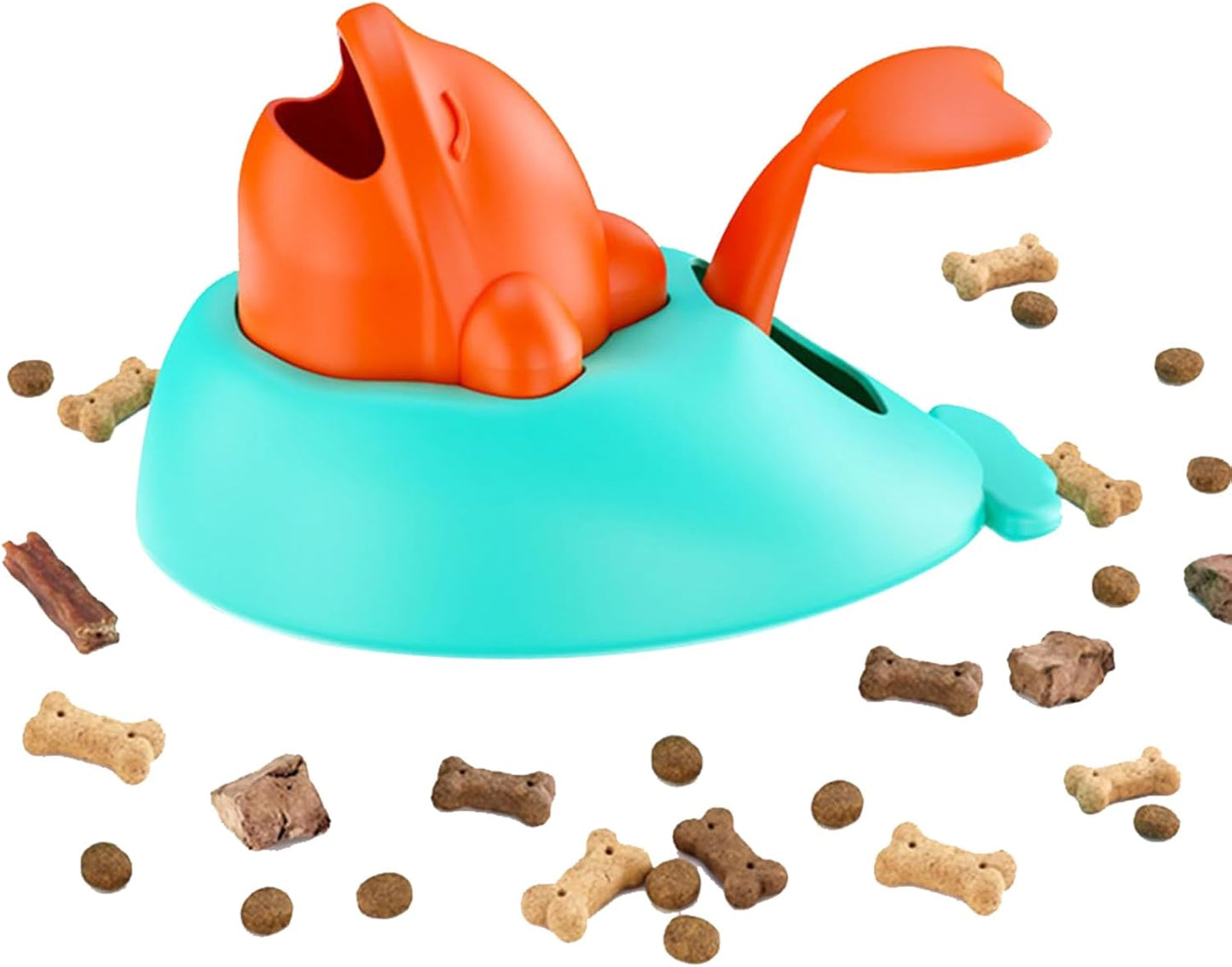 Treat Dispenser, Interactive Whale Shape Slow Feeder Toy, Pet Training Enrichment, Reduces Bloating, Mentally Stimulating for Cats, Puppies, Indoor, Outdoor