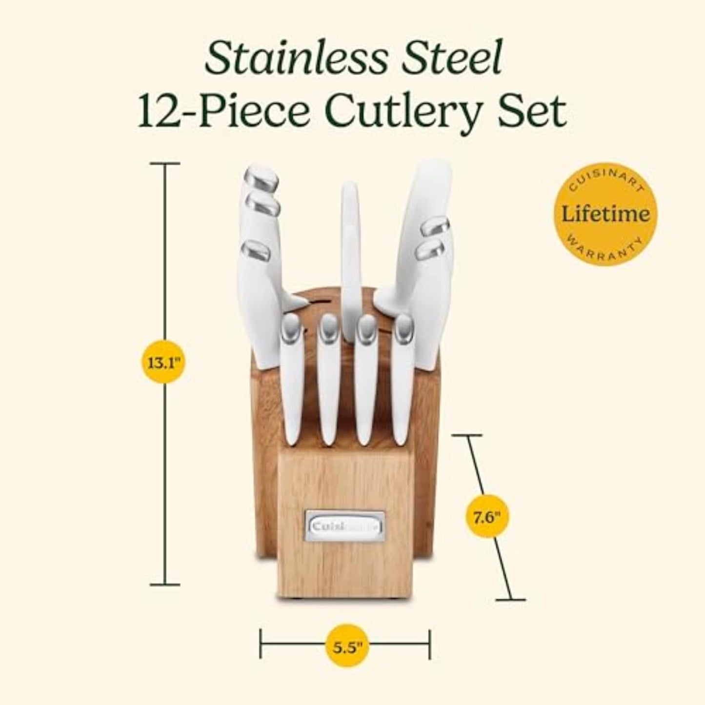Cuisinart Block Knife Set, 12pc Cutlery Knife Set with Steel Blades for Precise Cutting, Lightweight, Stainless Steel, Durable & Dishwasher Safe, C77SSW-12P