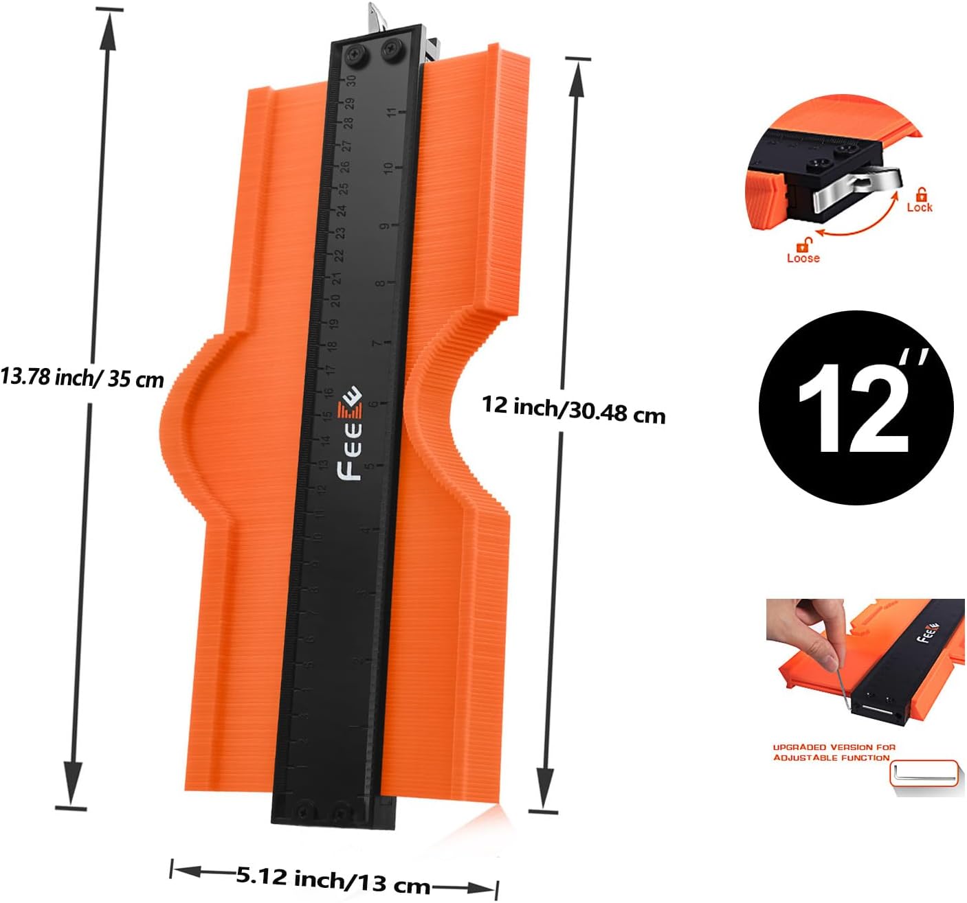 Contour Gauge (12 Inch) with Lock Profile Tool, Birthday Gifts for Men Dad Husband Him Super Contour Duplicator Men Gifts Woodworking Tools Carpenter Tools Construction Outline Angle Measuring Tool