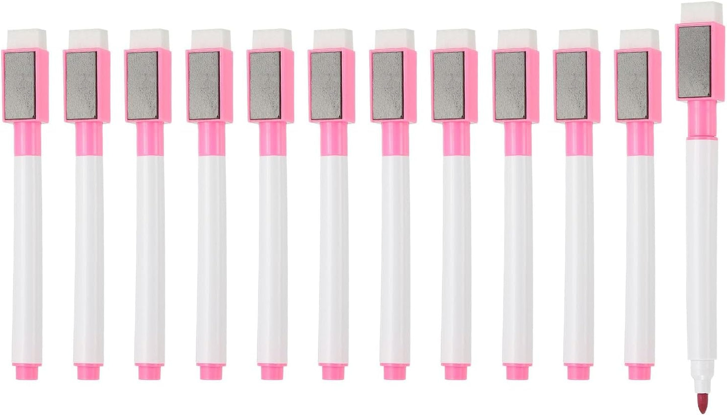 PATIKIL Magnetic Whiteboard Pen, Fine Tip Dry Erase Pink White Board Markers with Eraser Whiteboard Calendar Supplies for Classroom Office, 12 Pcs, 0.5-1mm Tip