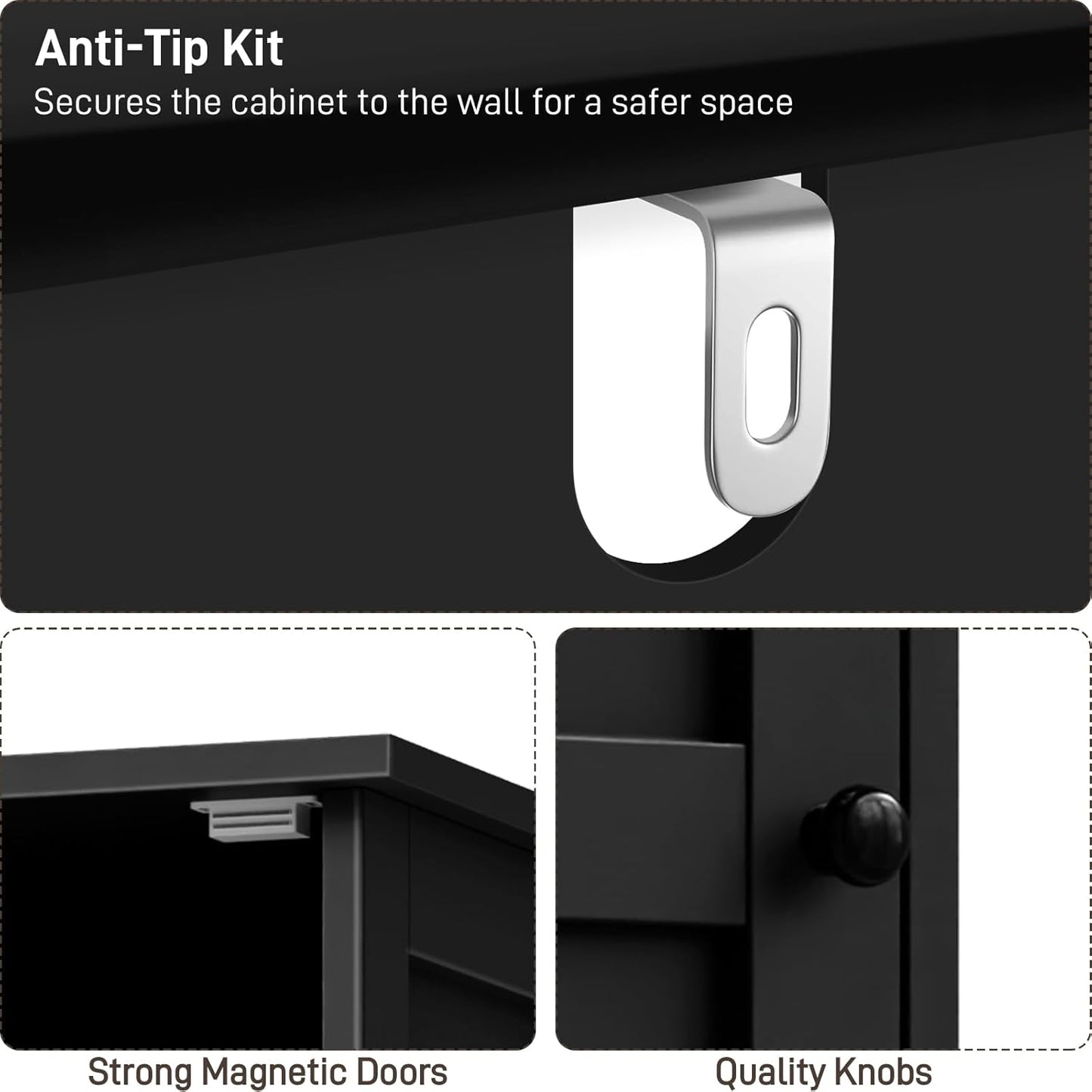 Vabches Tall Bathroom Cabinet, Slim Bathroom Storage Cabinet with Adjustable Shelves and 2 Doors, Narrow Floor Storage Cabinet for Bathrooms, Kitchen, Living Room, Black