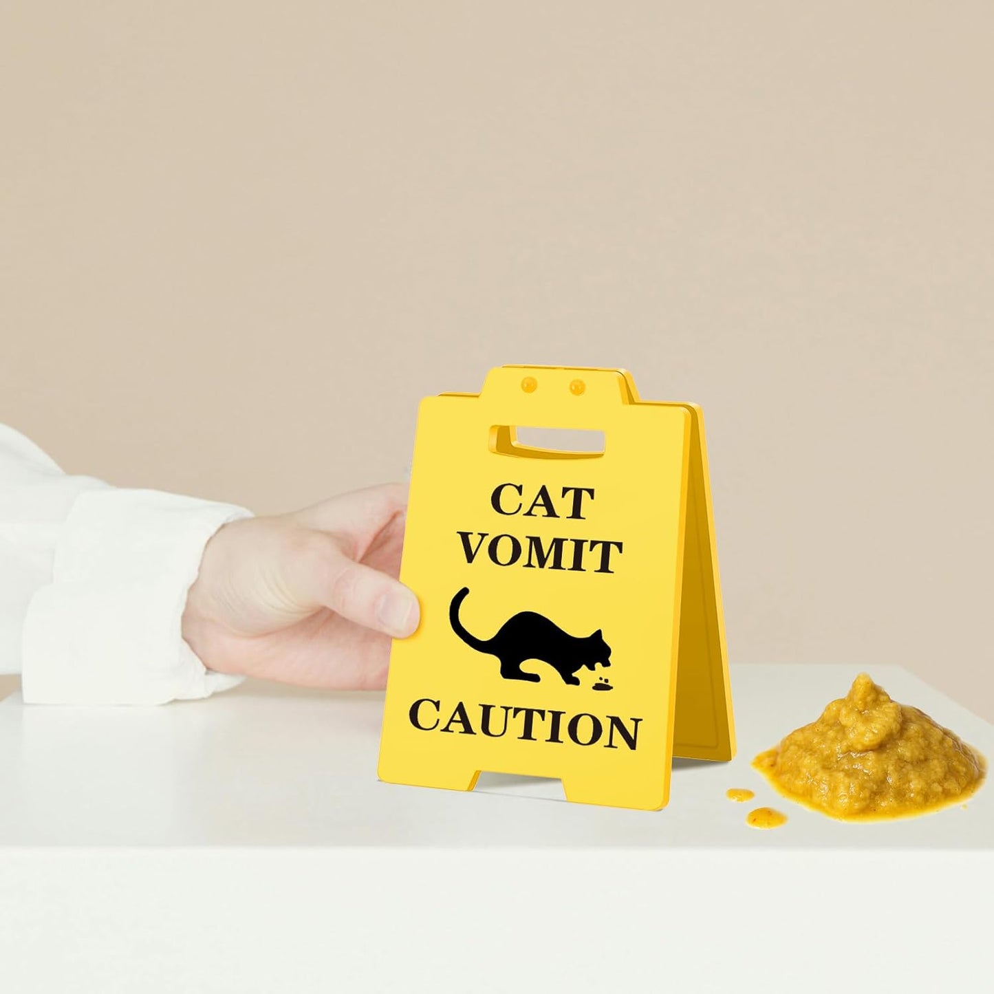 Funny Cat Vomit Caution Sign, Humorous Desk Sign for Cat Lovers, Perfect Cat Mom or Cat Dad Christmas Gag Gifts for Pet Owners, Best Friends, Cat Enthusiasts, Cat Themed Home Office Decor