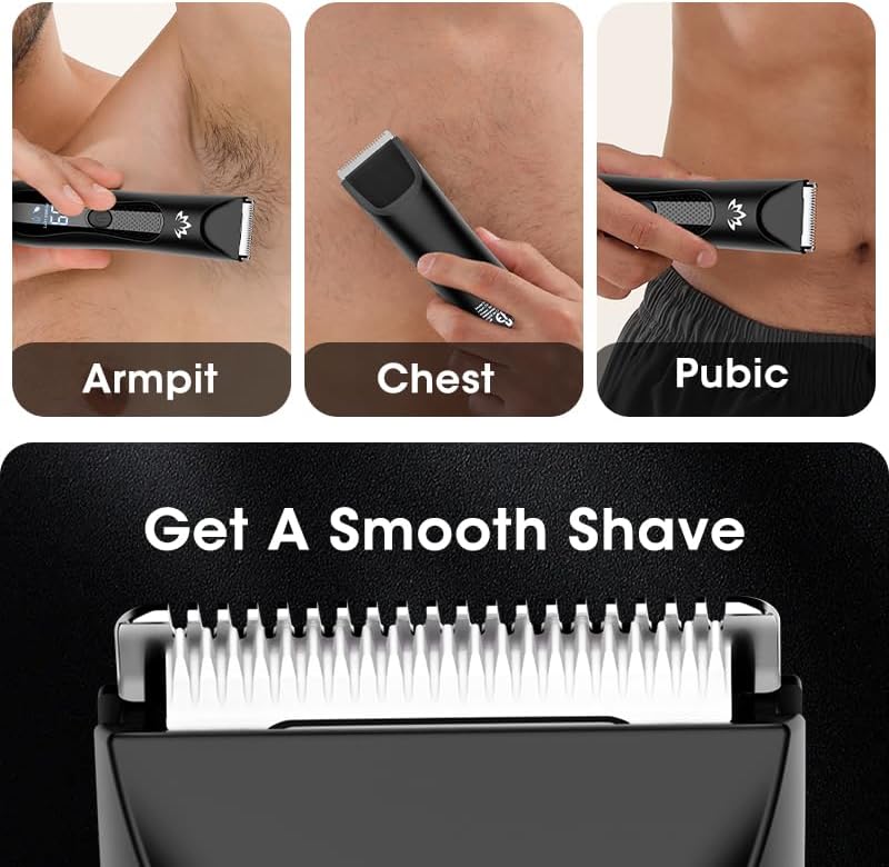Manscape Body & Pubic Hair Trimmer for Men, Groin & Ball Trimmer Men, Electric Razor Mens Grooming Kit, Body Groomer Ball Shaver for Smooth Wet/Dry Shaving, Led Light