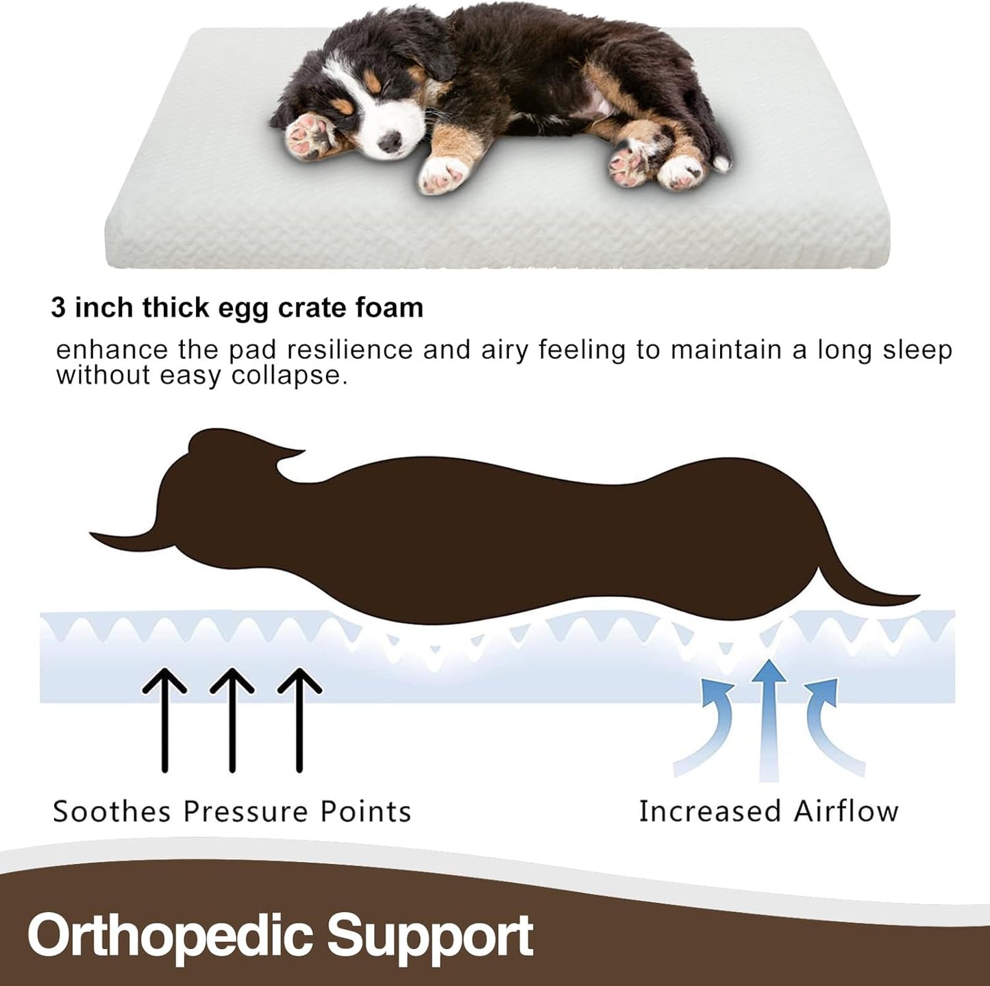EMPSIGN Dog Crate Pad - Reversible Kennel Bed, Machine Washable, Soft White Plush Sleeping Bed for Small Medium Large Dogs, All-Season Pet Bed, 47"x 29"x 3"