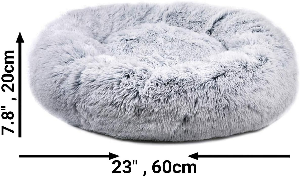 Mr. Peanut's OrthoPlush Two Tone Extra Fluff Faux Fur Donut Pet Bed (Small, Gray)