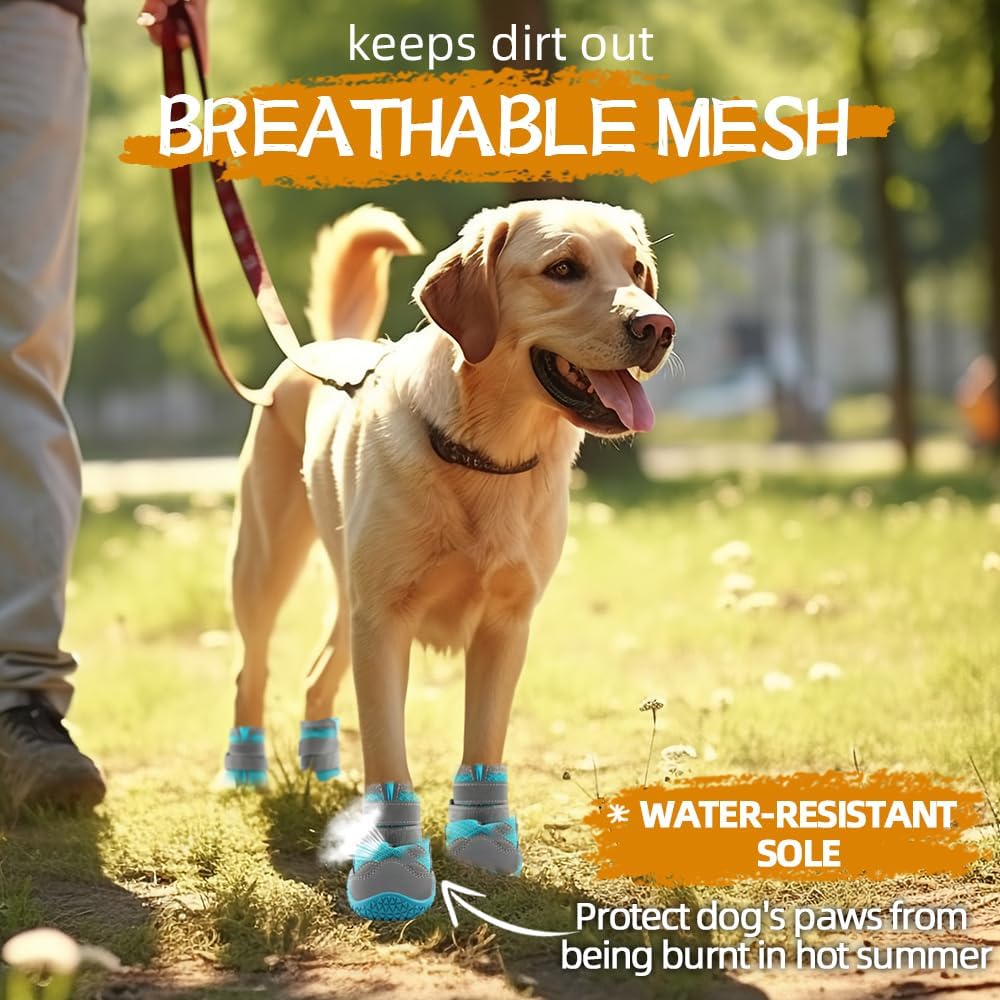Dog Shoes for Small Dogs, Dog Boots & Paw Protectors for Hardwood Floors, Outdoor Dog Booties for Hot Pavement Winter Snow Hiking, Breathable Dog Shoes with Reflective Strips Blue Size 3