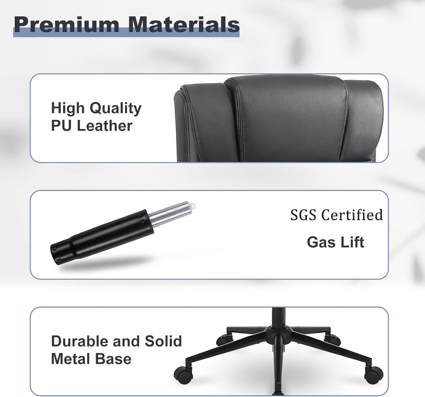 Executive Office Chair with Thicken Armrest, Ergonomic Home Office Desk Chair with Lumbar Support, Upholstered PU Leather Computer Gaming Chair for Home/Office, Black