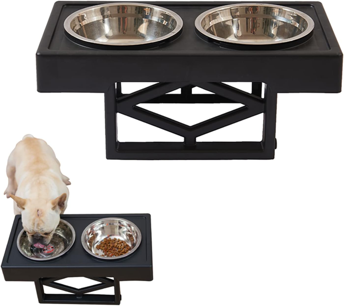 Adjustable Dog Bowl Stand, Elevated Dog Feeder with Detachable Stainless Steel Food and Water Bowl, Dog Food Bowl Stand for Dogs Cats 3 Heights, 2.75”, 8",12'',Black