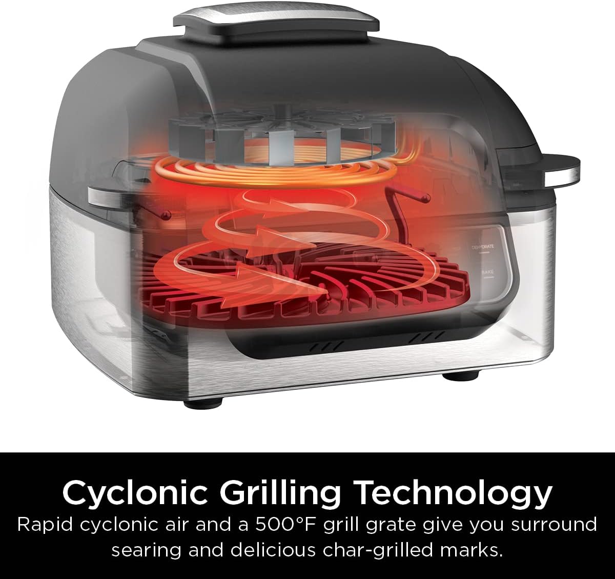 Ninja | Indoor Grill | Foodi | 5-in-1 (Grill, Air Fry, Roast, Bake, and Dehydrate | Fits up to 3lb Roast | Smoke Control System and Dishwasher Safe Parts| Black/Grey | AG301