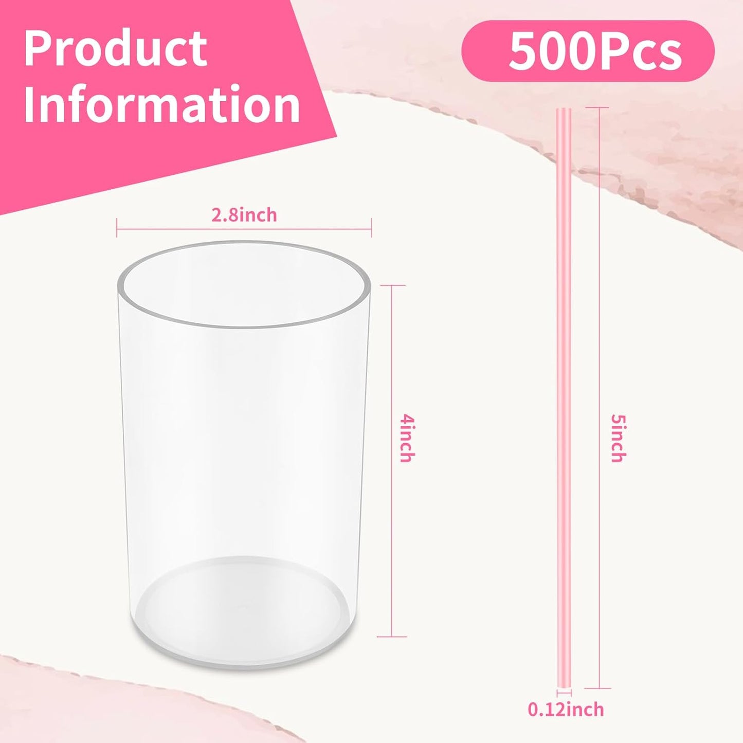 500 Pcs Pink Coffee Stir Sticks Set Coffee Stirrers Holder Acrylic Stir Stick Holder Bar Straws Cocktail Straws Drink Stirrers for Coffee Bar Cocktail Milk Tea Restaurant Home Kitchen Party Supplies