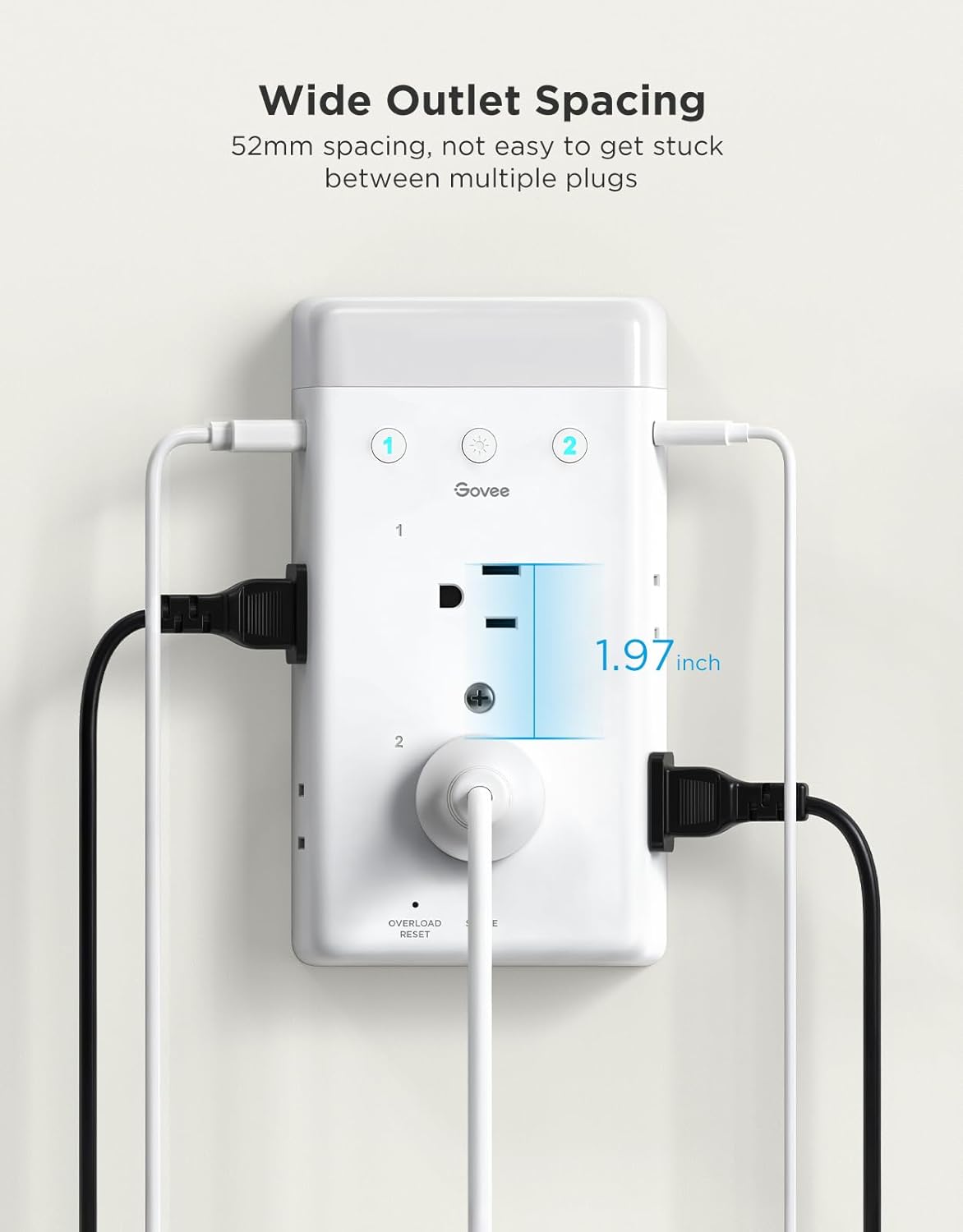 Govee Smart Plug Outlet Extender, 3-Sided Smart Power Strips with 2 Smart Outlets & 2 USB Ports with RGB Night Light, APP & Voice Control, Surge & Overload Protection for Home Office