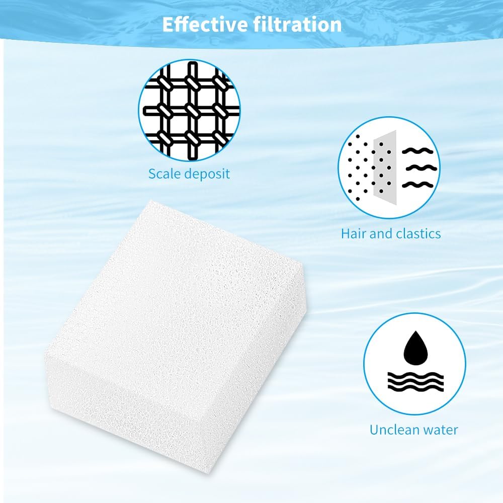18 Pcs Cat Water Fountain Filter Pre Filters Sponge for 67oz/ 2l Pet Water Fountain Trimmable Foam Filter's for Dog Cat (White, 18 Sponges)