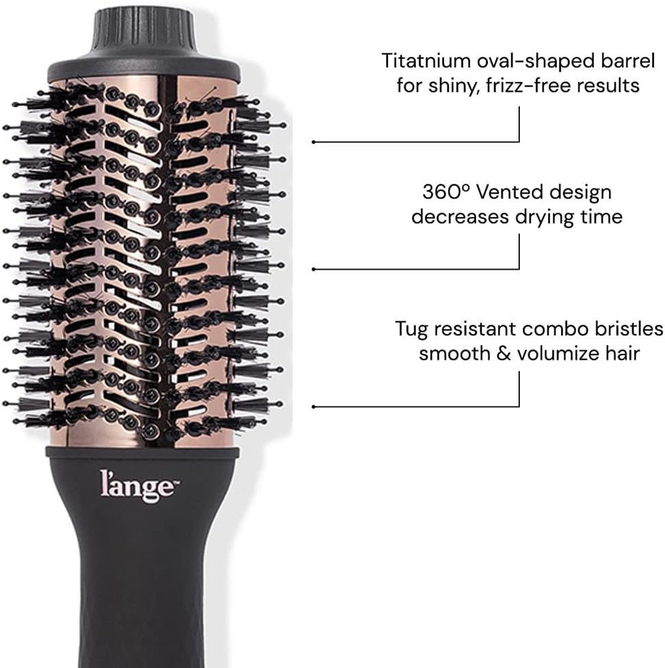 L'ANGE HAIR Le Volume 2-in-1 Titanium Blow Dryer Brush | Frizz Control Blowout Hair Dryer Brush For Drying And Straightening | Volumizing Hot Air Styler For All Hairstyles | Oval Barrel | Black - 60mm