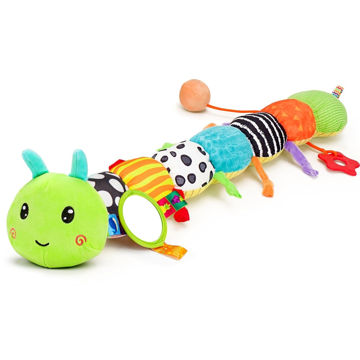 Baby Sensory Toy 0-6 Month Music Animal Stuffed Plush Caterpillar Toy for Infant 0-3-6-12 Month Old Tummy Time with Mirror Crinkle Rattle Toys for Newborn Boys Girl Shower Gifts Easter Basket Stuffer