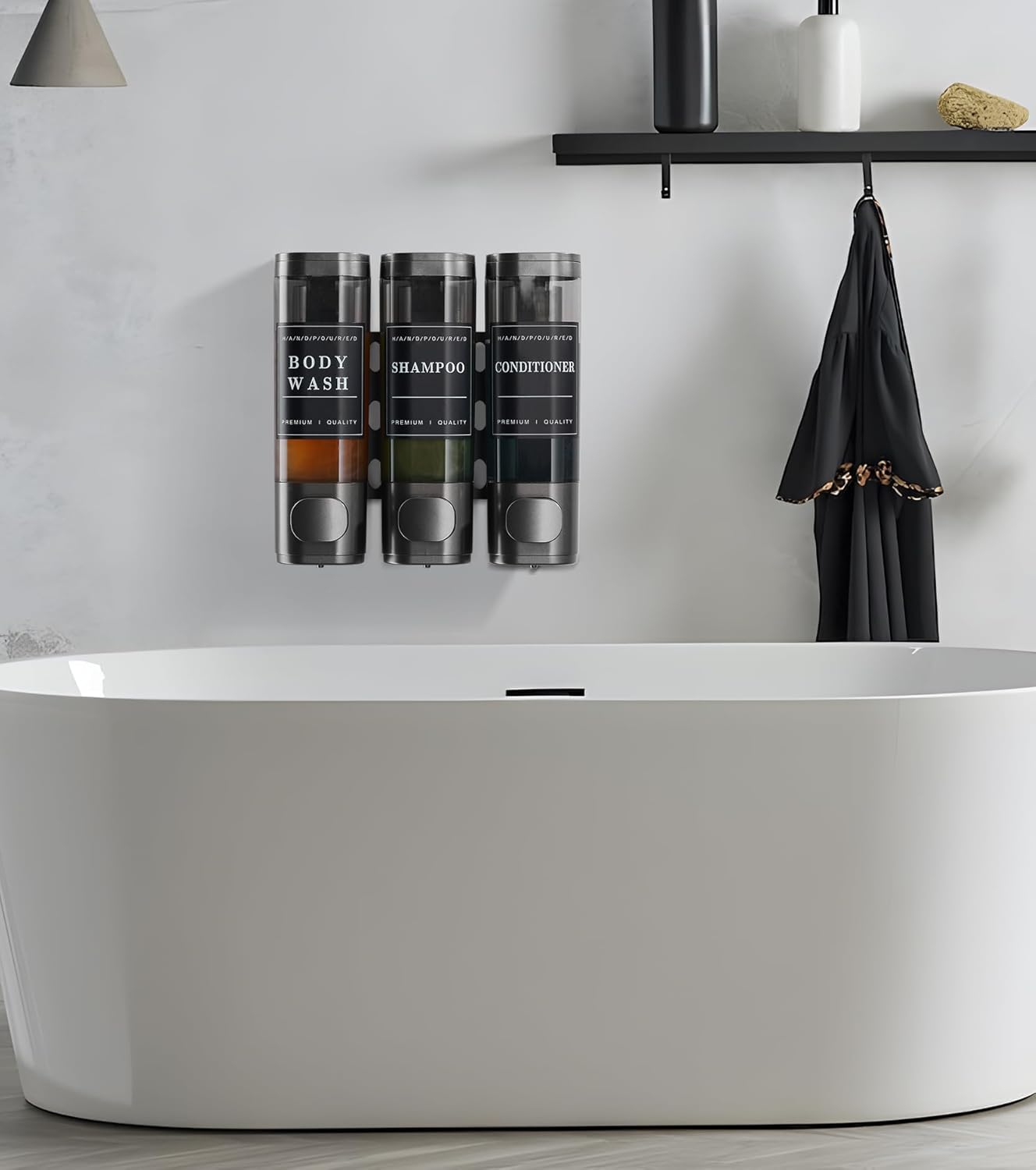 Shower Soap Dispenser Wall Mounted No Drill Shampoo Dispenser for Shower Wall Shampoo and Conditioner Dispenser Bathroom Hotel 3 * 300ml Gungray with Labels