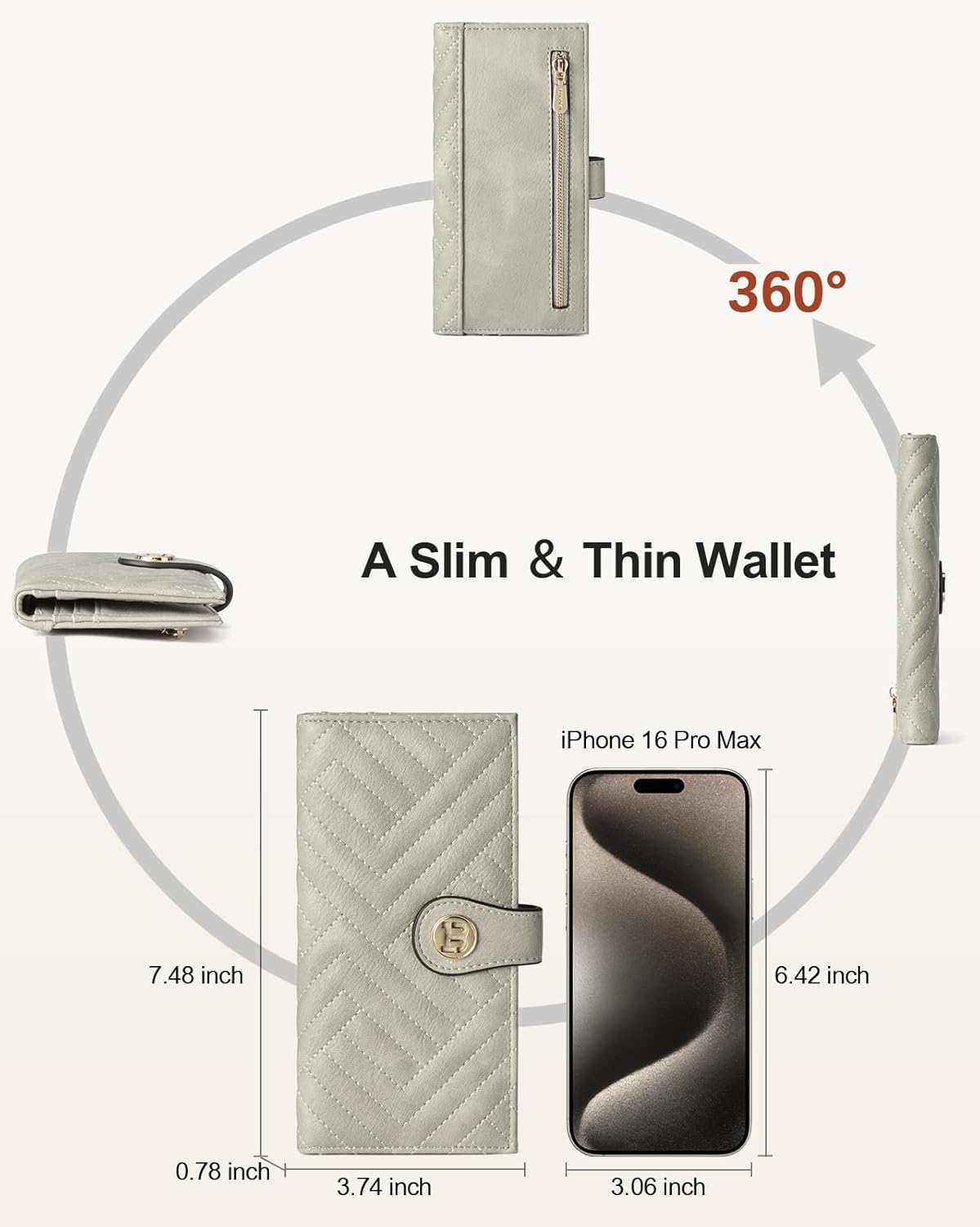 BOSTANTEN Slim Wallet Women Leather RFID Blocking Credit Card Holder Bifold Thin Wallet with Zipper Pocket Cloud Gray