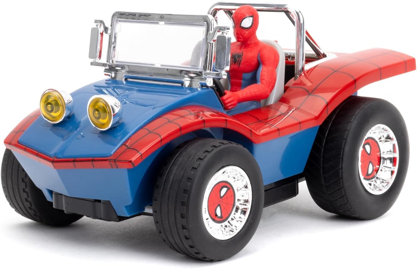 Jada Spider-Man Buggy RC with Non-Removable Spider-Man Figure – 7", Turbo Button, Full-Function Remote Control, Ages 6+, Red/Blue
