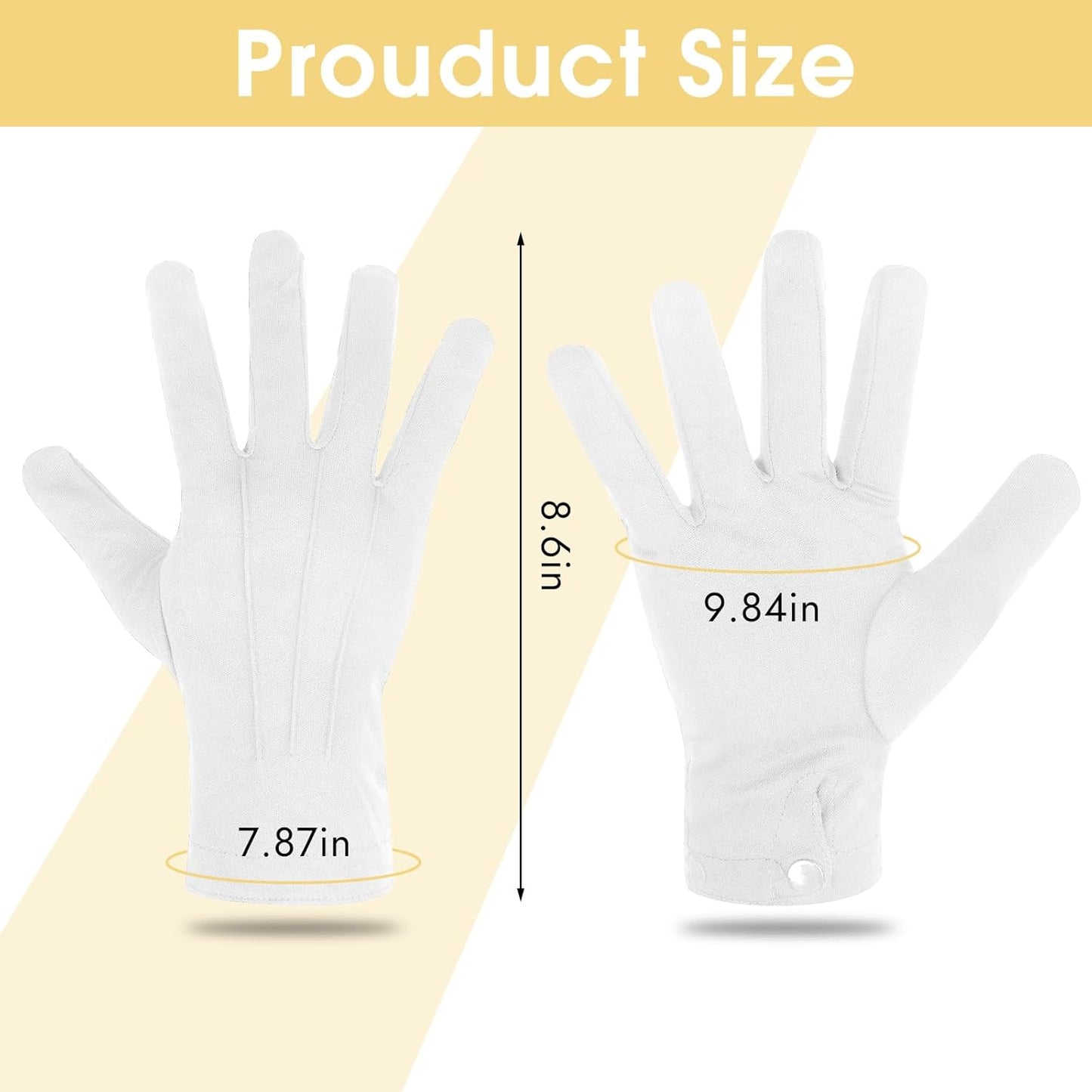 BEVTEE 2 Pairs White Gloves Men, Marching Band Gloves with Snap Cuff, for Art The Clown Magician Costume Halloween