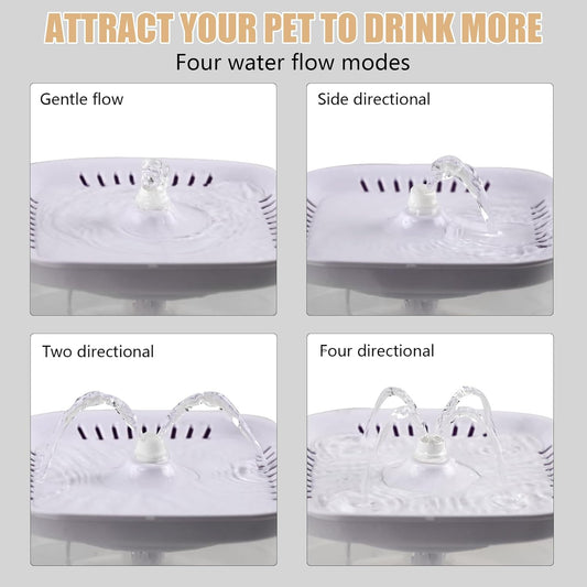 Cat Water Fountain - BOODIDI Ultra Silent Pet Drinking Fountain for Cats and Small Dogs, Indoor Water Fountain, 2.4L/2.5QT Capacity, with Replacement Filters (White)