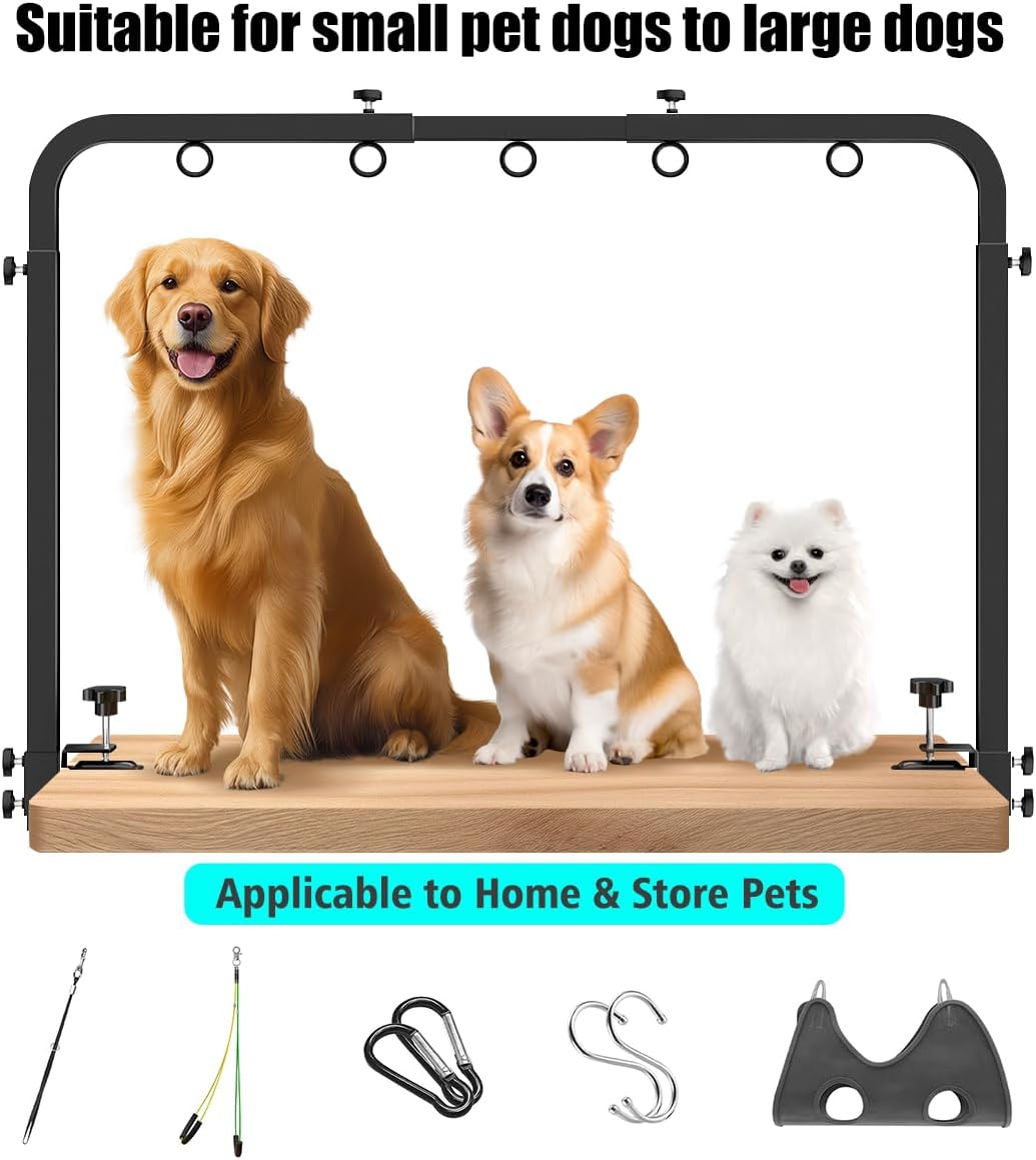 Portable Adjustable Dog Grooming Arm for Table- Pet Grooming Table Arm with Hammock & 2 Nooses, 42" Height Adjustable and 27" - 39" Width Adjustable,Applicable to Home & Store Pets