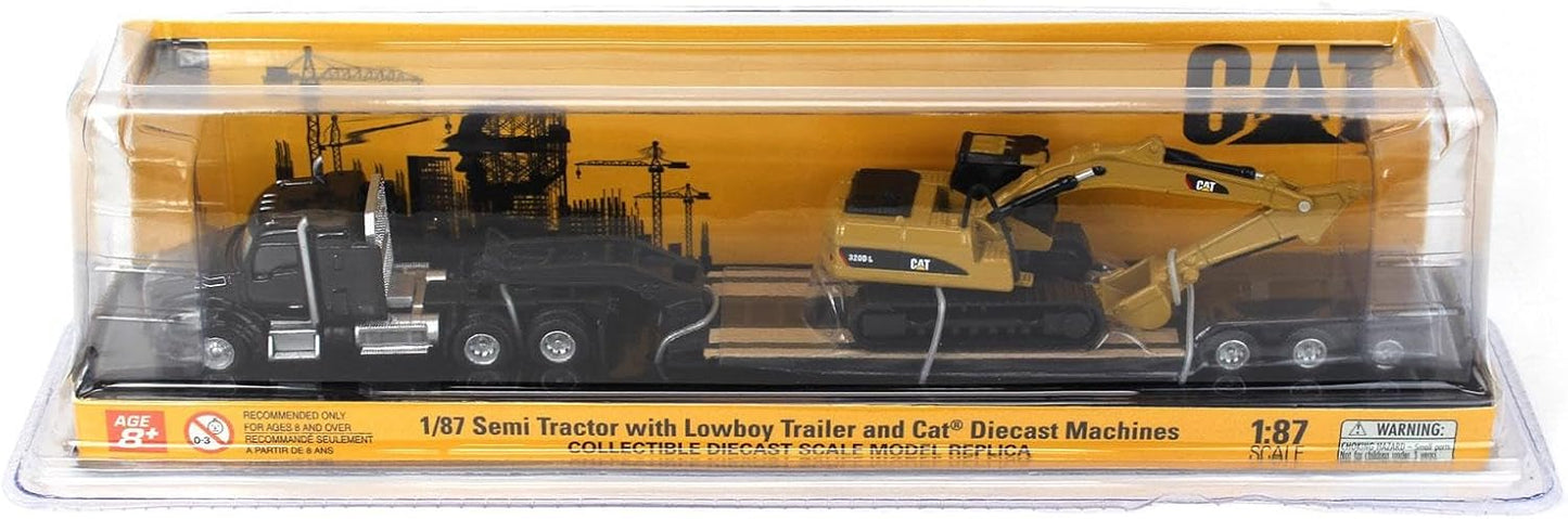 Diecast Masters 1/87 Kenworth T880s SBFS 40in Sleeper Tandem Tractor w/Lowboy & Caterpillar 320D L Hydraulic Excavator 84420