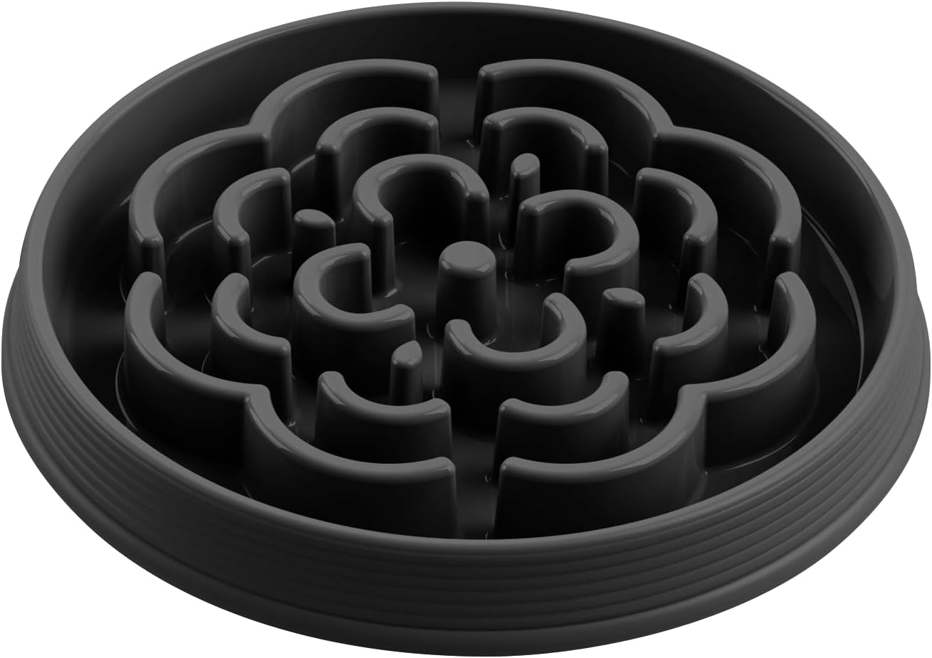 Abode Homewares Slow Chow Medallion 1 Cup Durable Polypropylene Slow Feeder Pet Bowl for Small Dogs, Non-Skid, Dishwasher- and Microwave-Safe Food Bowl with Healthy Anti-Gulping Maze - Black
