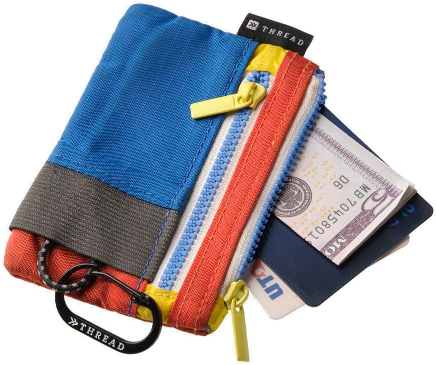 Thread Wallets Pouch Wallet – Compact Zip Wallet with Clear ID Window, Coin & Card Pockets, and Key Stash – Lightweight Rip-Stop Travel Wallet for Men & Women (Color Block)