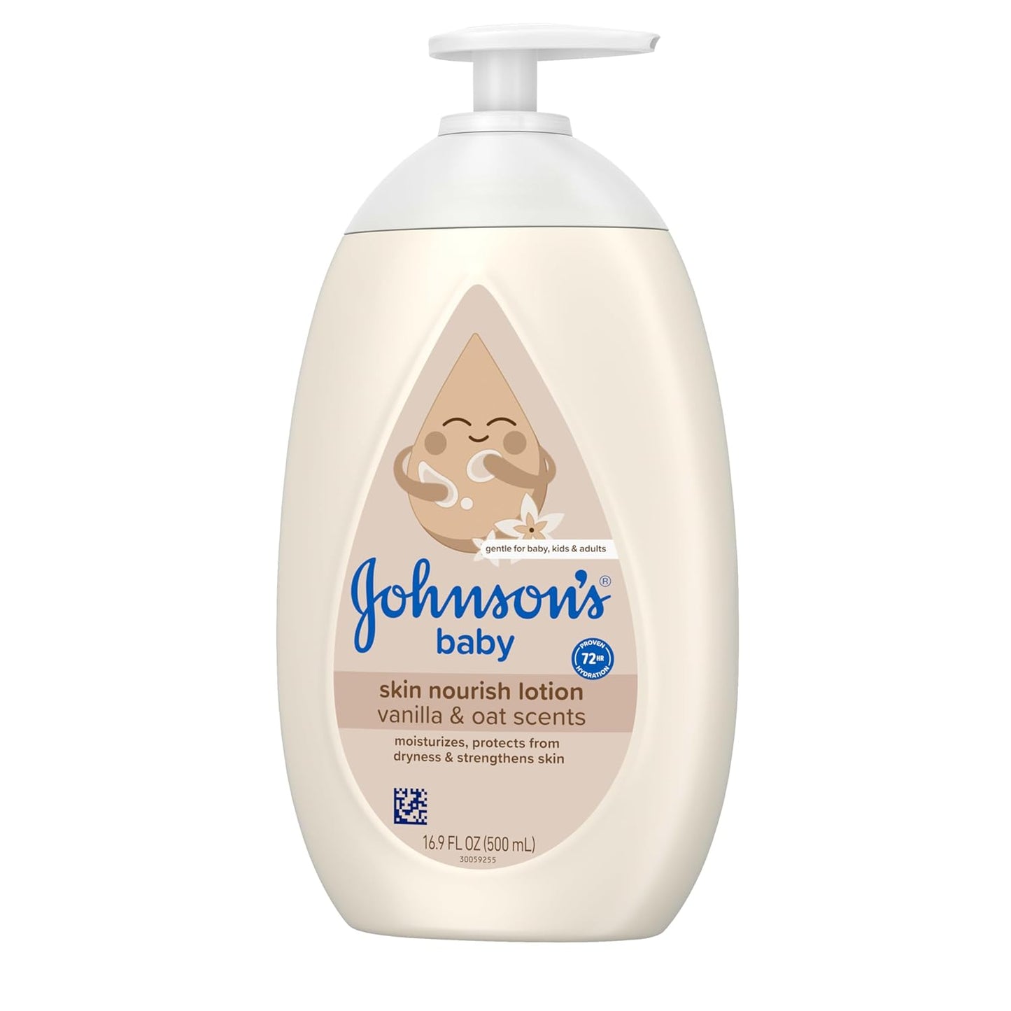 Johnson's Skin Nourishing Baby Lotion, Vanilla & Oat Scents, Hypoallergenic Baby Body Lotion for 72 Hour Hydration, Moisturizes & Protects from Dryness, Baby Essentials 16.9 fl. oz