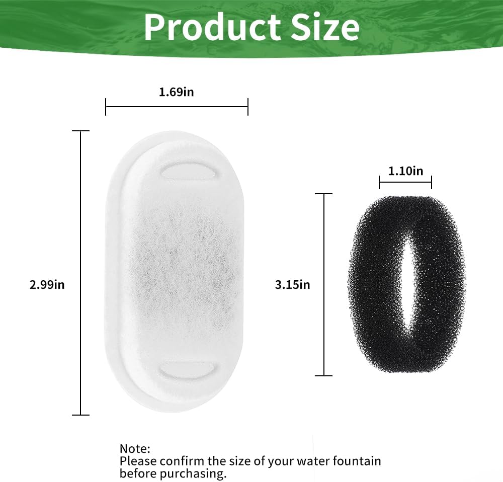 24 Pack Cat Water Fountain Filters for Stainless Steel 108oz/3.2L& 67oz/2L, 12 Pcs Cats Waters Foutains Filter with 12 Piece Sponges for Automatic Pet Water's Dispenser (12 Filters & 12 Sponges)