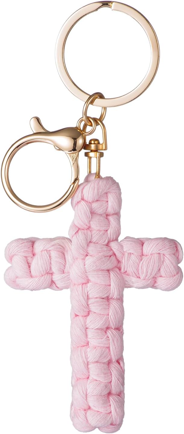 Macrame Cross Keychain,Jesus Key Chain Christian Car Accessories Handmade Soft Cross Keychain Boho Decor for Women Men Gifts