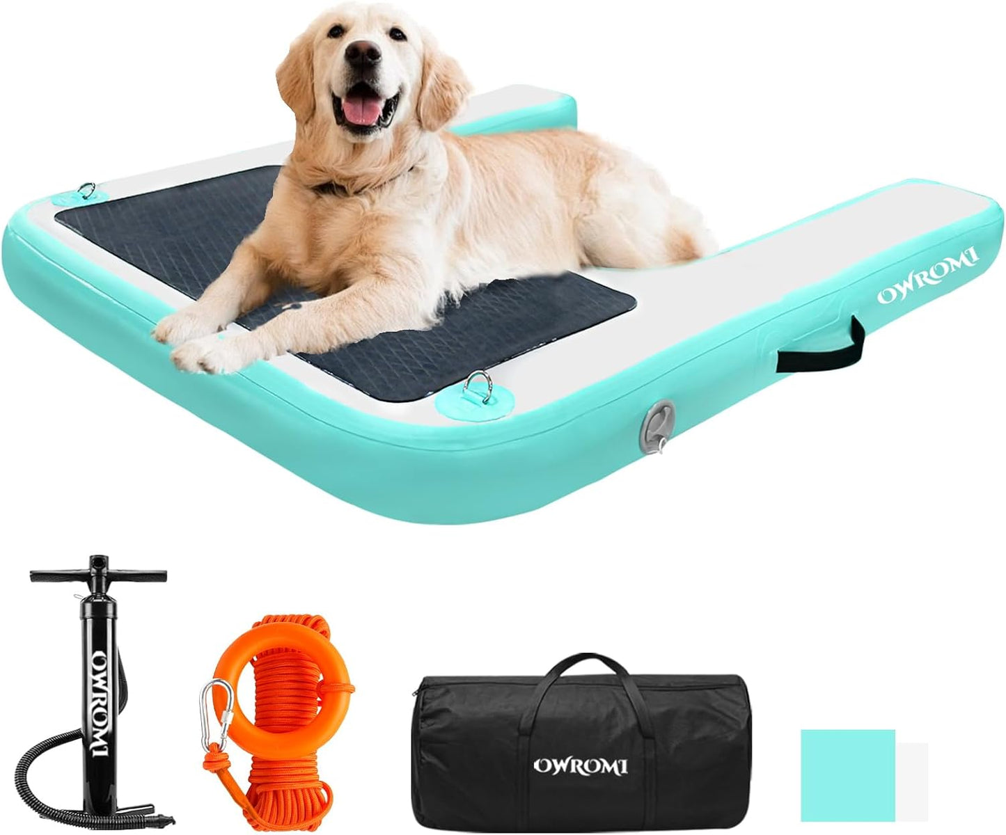 Inflatable Dock Platform for Dog, Large Dog Float Floating Ladder Up to 200 lbs Dogs Water Ramp, Non-Slip PVC with Boat Ramp for Pool, Dock, & Lake